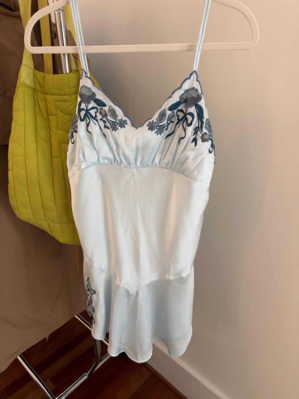 Free People Light Blue Embroidered Slip Mini Dress